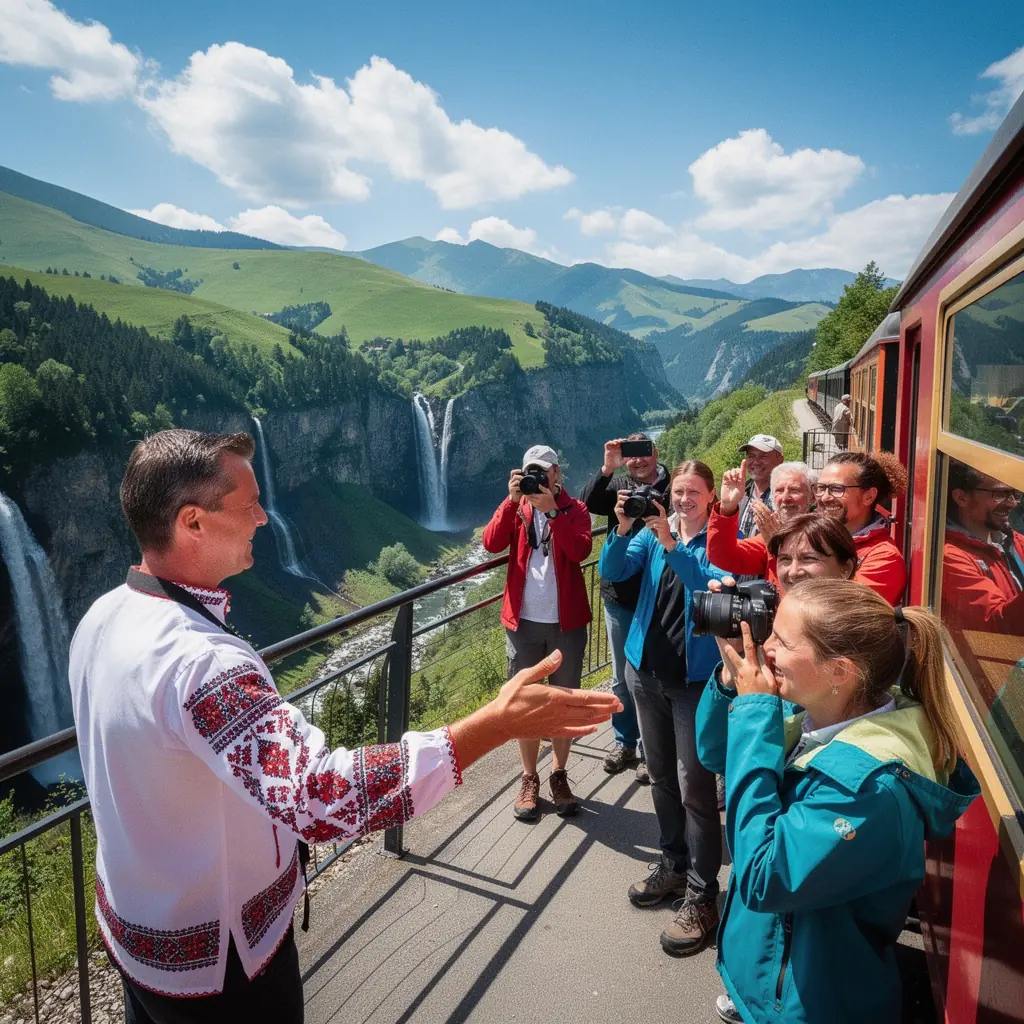A close-up of a train schedule board displaying departure times for scenic routes in Slovakia.